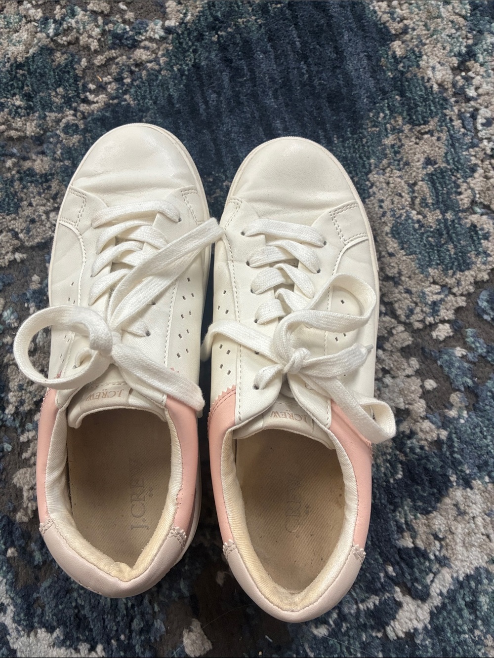 J Crew White Leather Women's Sneakers with Pink Heel Accent